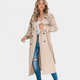 Women's long double-breasted trench coat with notched lapels and long sleeves