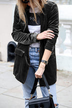 Women's velvet blazer with notched lapels and long sleeves