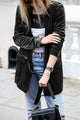 Women's velvet blazer with notched lapels and long sleeves