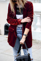 Women's velvet blazer with notched lapels and long sleeves