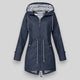 Women's hooded longline rain jacket with striped lining and zipped pockets