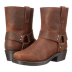 Men's western cowboy boot with harness strap and low heel