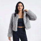 Women's cropped fur-textured cardigan with an open front and long sleeves
