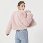 Women's cropped fur-textured cardigan with an open front and long sleeves