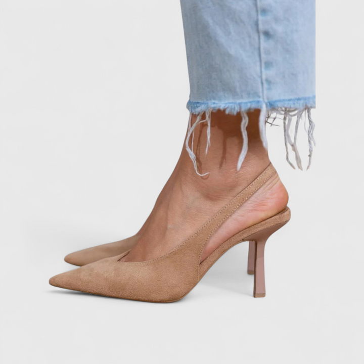 Women's pointed slingback high heels with slim straps and tall stiletto heels