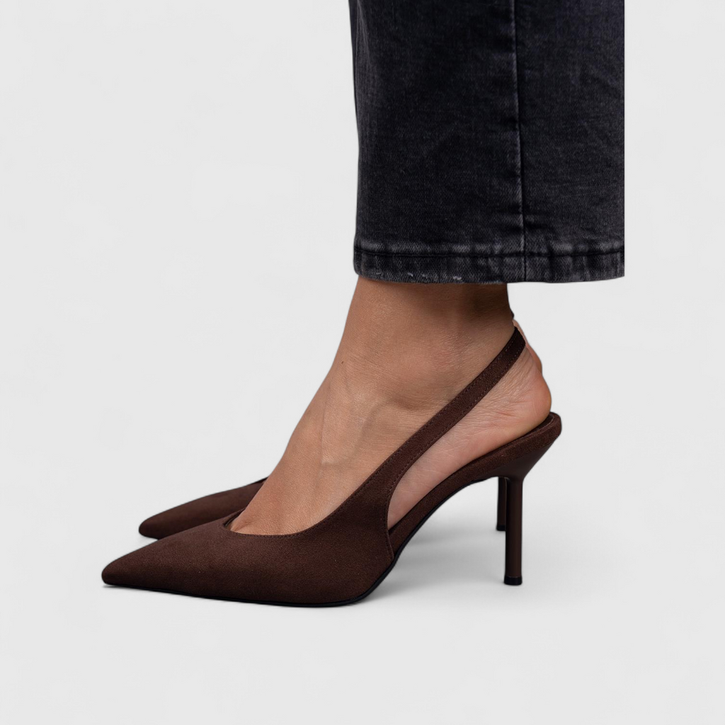 Women's pointed slingback high heels with slim straps and tall stiletto heels