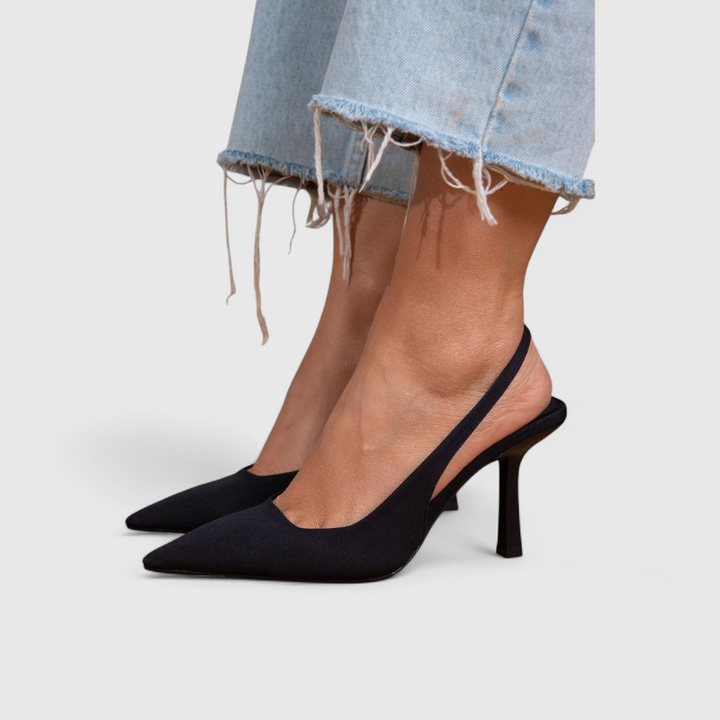 Women's pointed slingback high heels with slim straps and tall stiletto heels