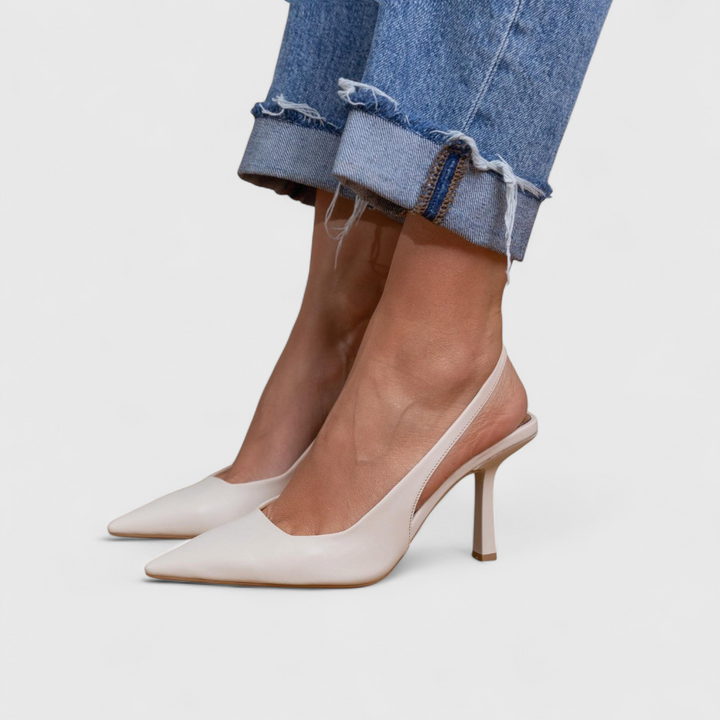 Women's pointed slingback high heels with slim straps and tall stiletto heels