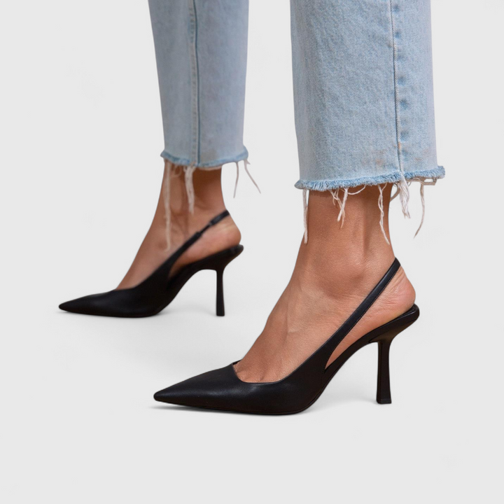 Women's pointed slingback high heels with slim straps and tall stiletto heels