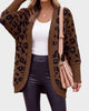 Women's leopard print open-front knit cardigan with pockets
