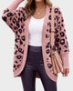 Women's leopard print open-front knit cardigan with pockets