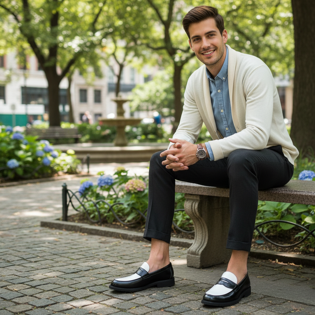Men's contrast panel slip-on loafers with low heel