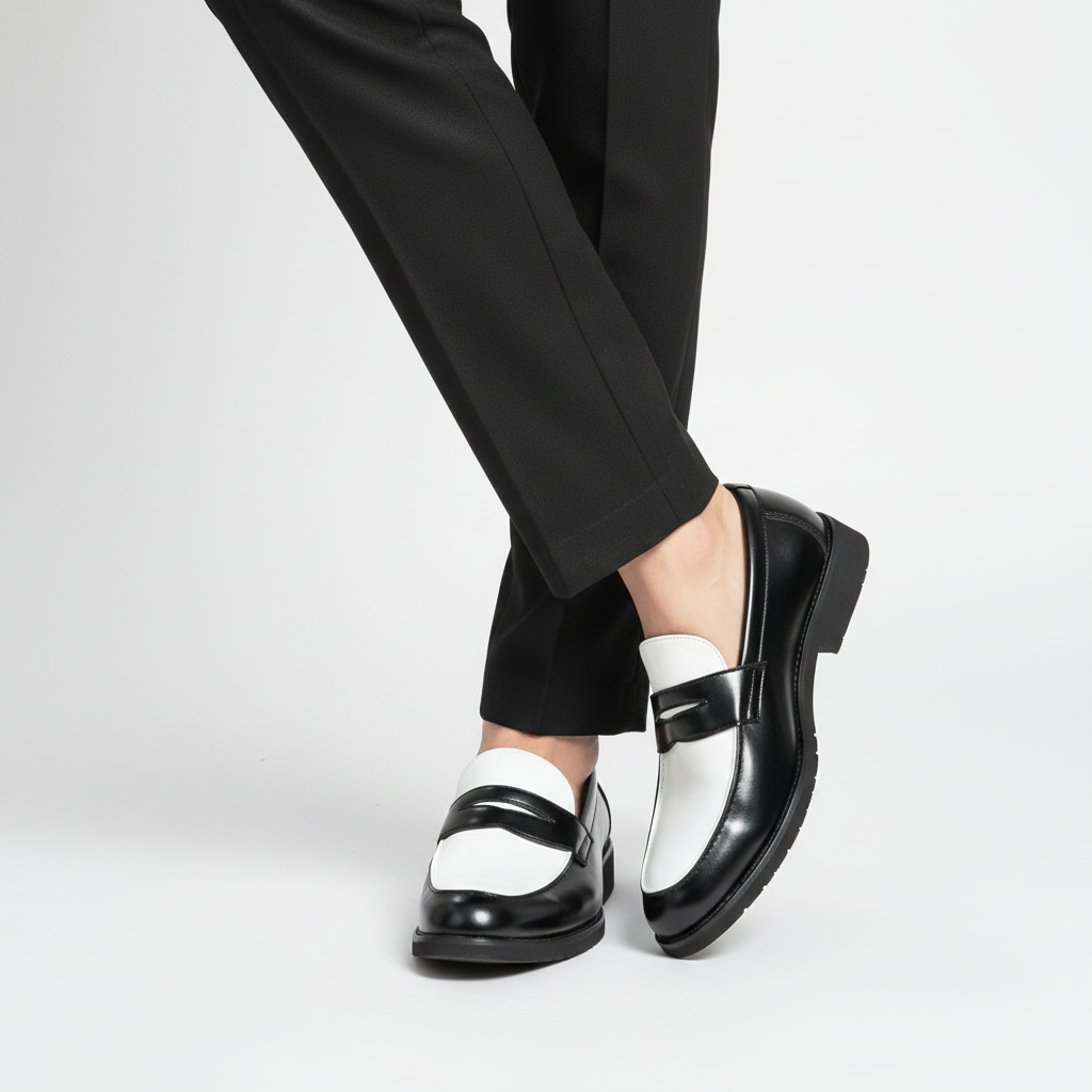Men's contrast panel slip-on loafers with low heel