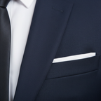 Men's two-piece suit with notch-lapel jacket, matching trousers and pocket square