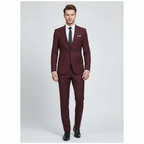 Men's two-piece suit with notch-lapel jacket, matching trousers and pocket square