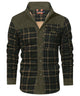 Men's checked jacket with stand collar, long sleeves and button front