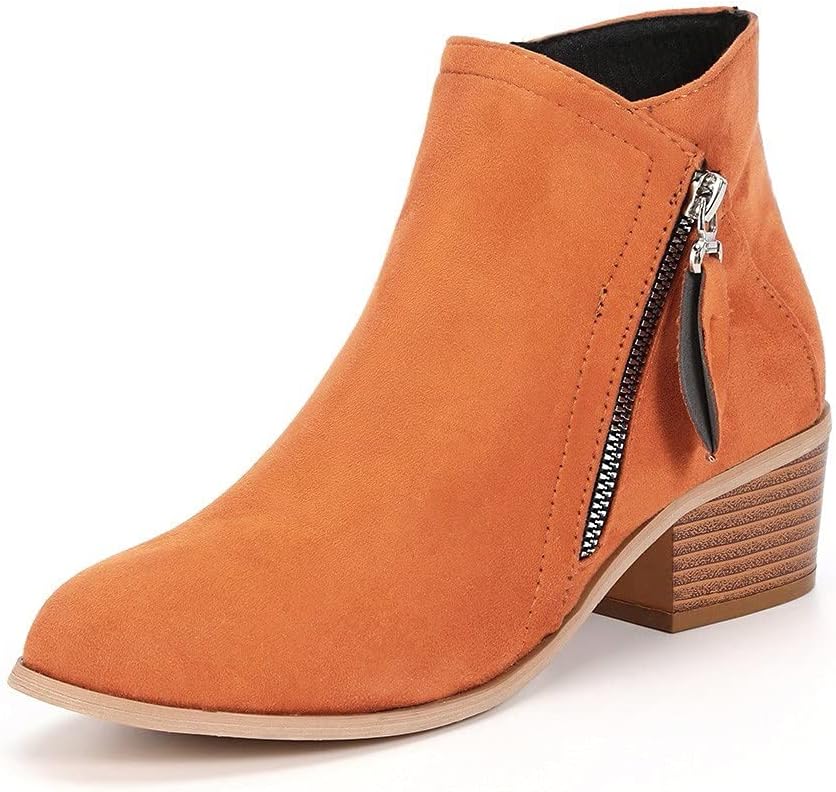Women's ankle boots with side zippers and low block heels