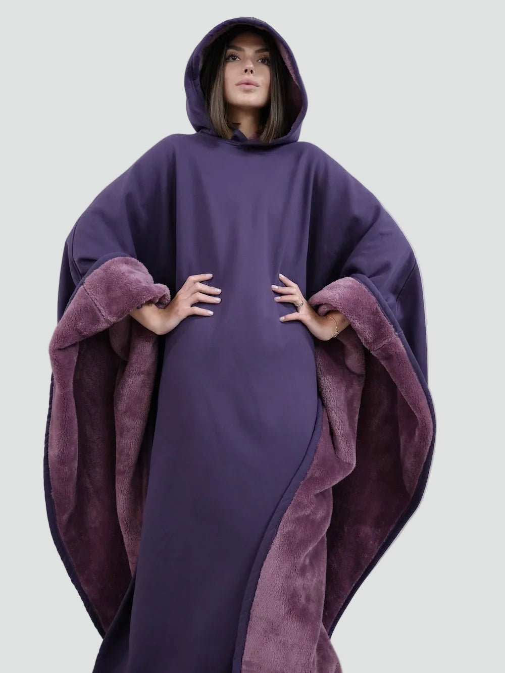 Unisex hooded poncho blanket with oversized fit