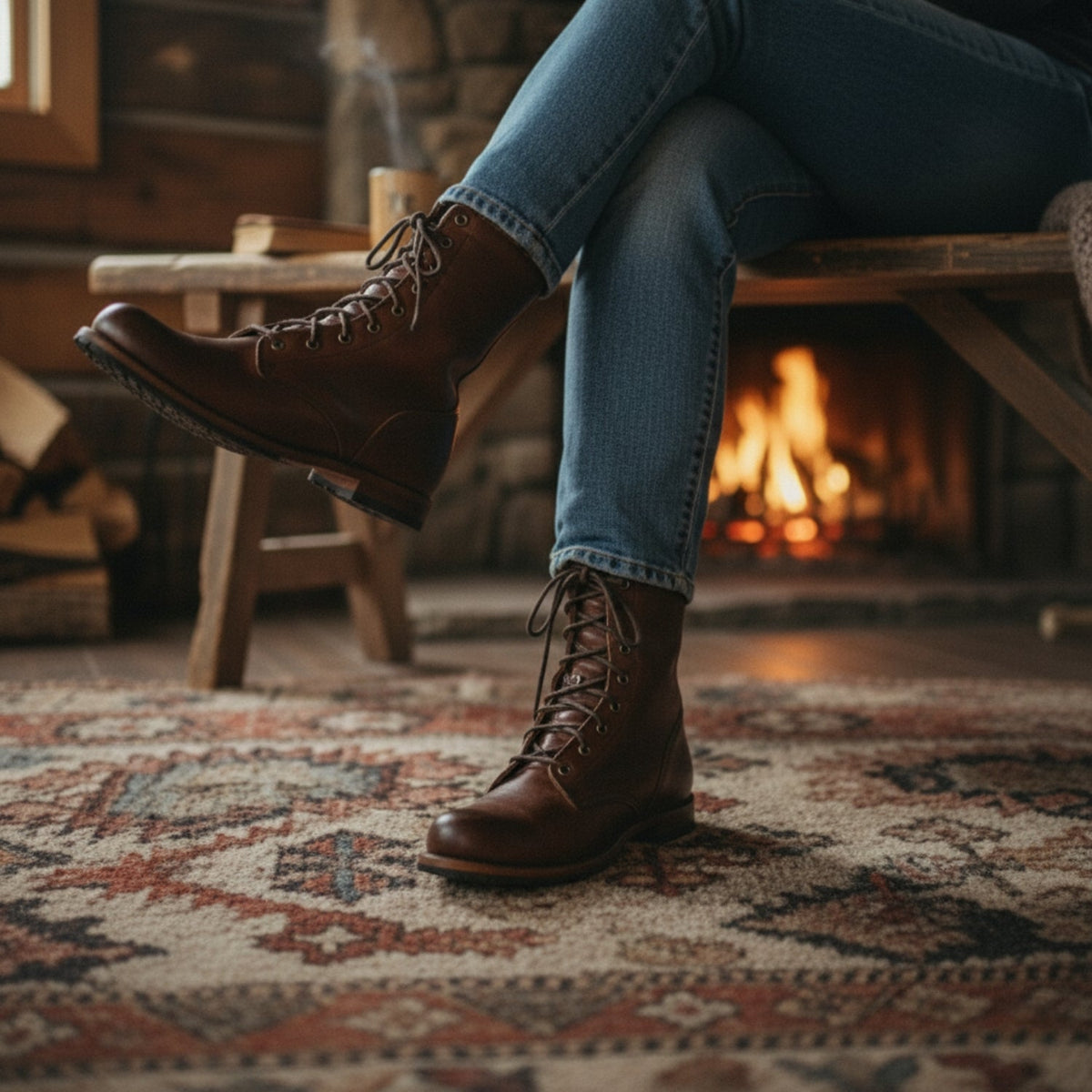 Unisex mid-calf lace-up combat boots with round toes and treaded soles