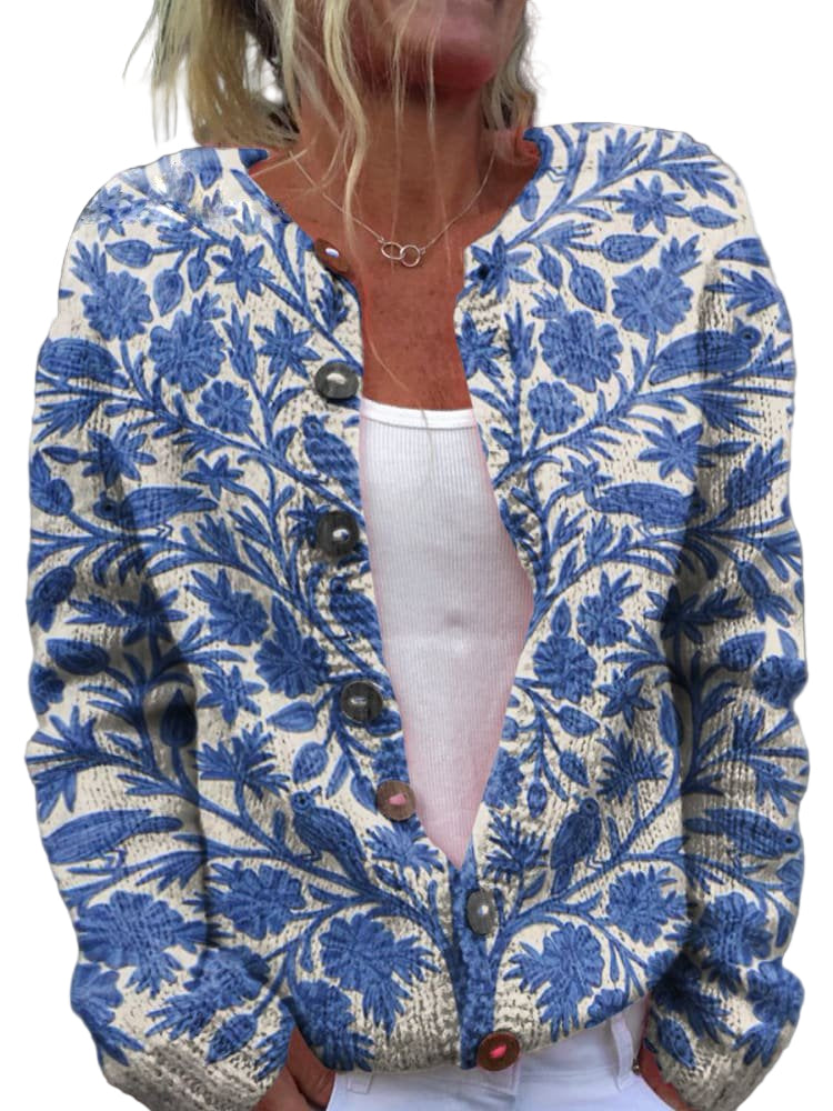 Women's floral patterned cardigan with buttons and long sleeves