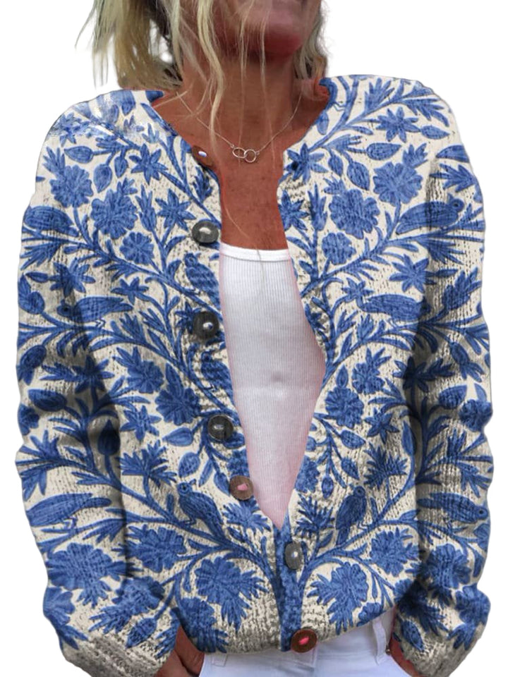 Women's floral patterned cardigan with buttons and long sleeves