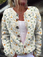 Women's floral patterned cardigan with buttons and long sleeves