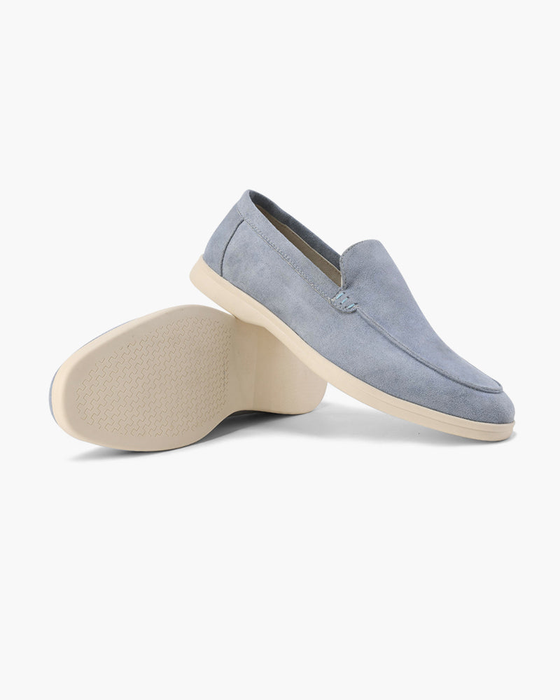 Unisex textured slip-on loafers with round toes and low wedge heels