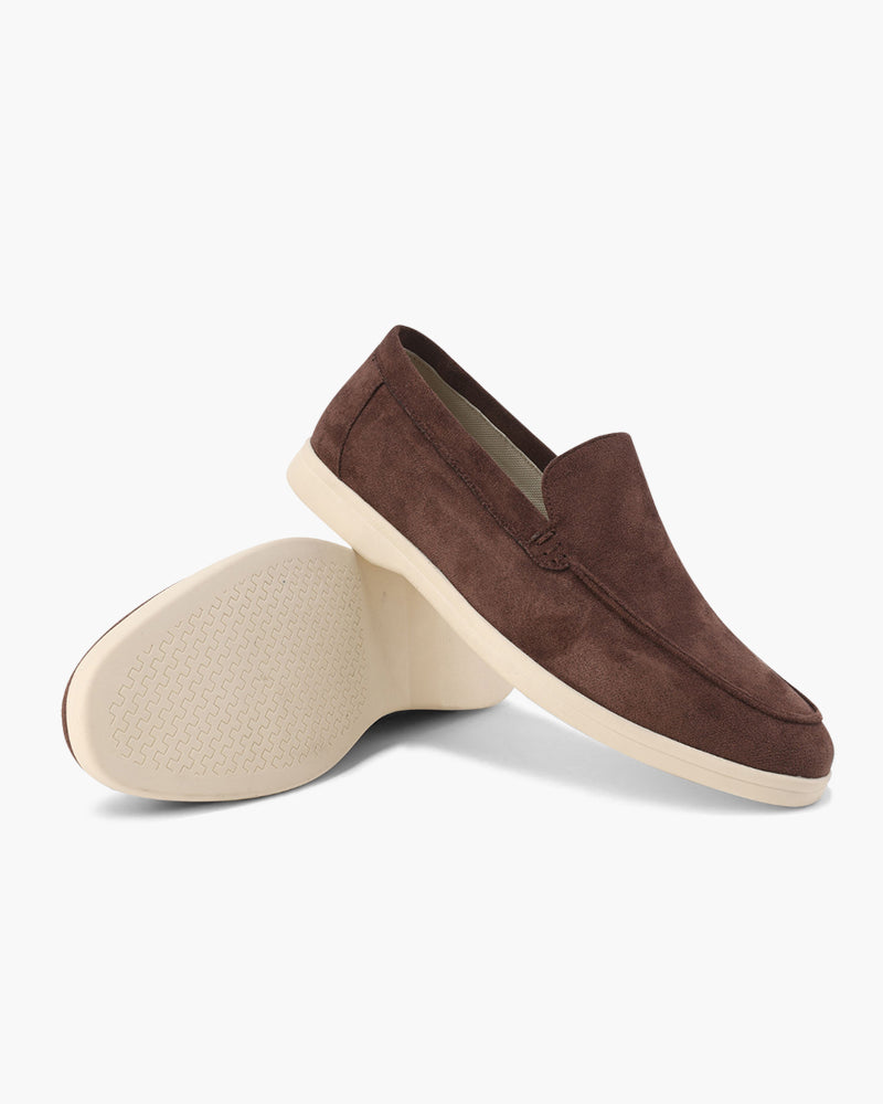 Unisex textured slip-on loafers with round toes and low wedge heels