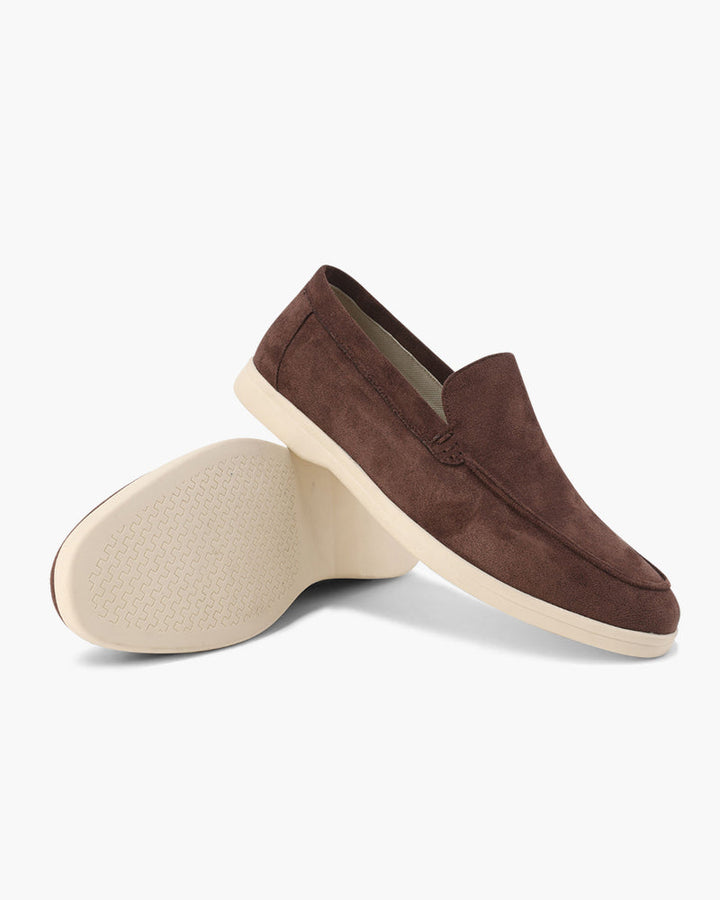 Unisex textured slip-on loafers with round toes and low wedge heels