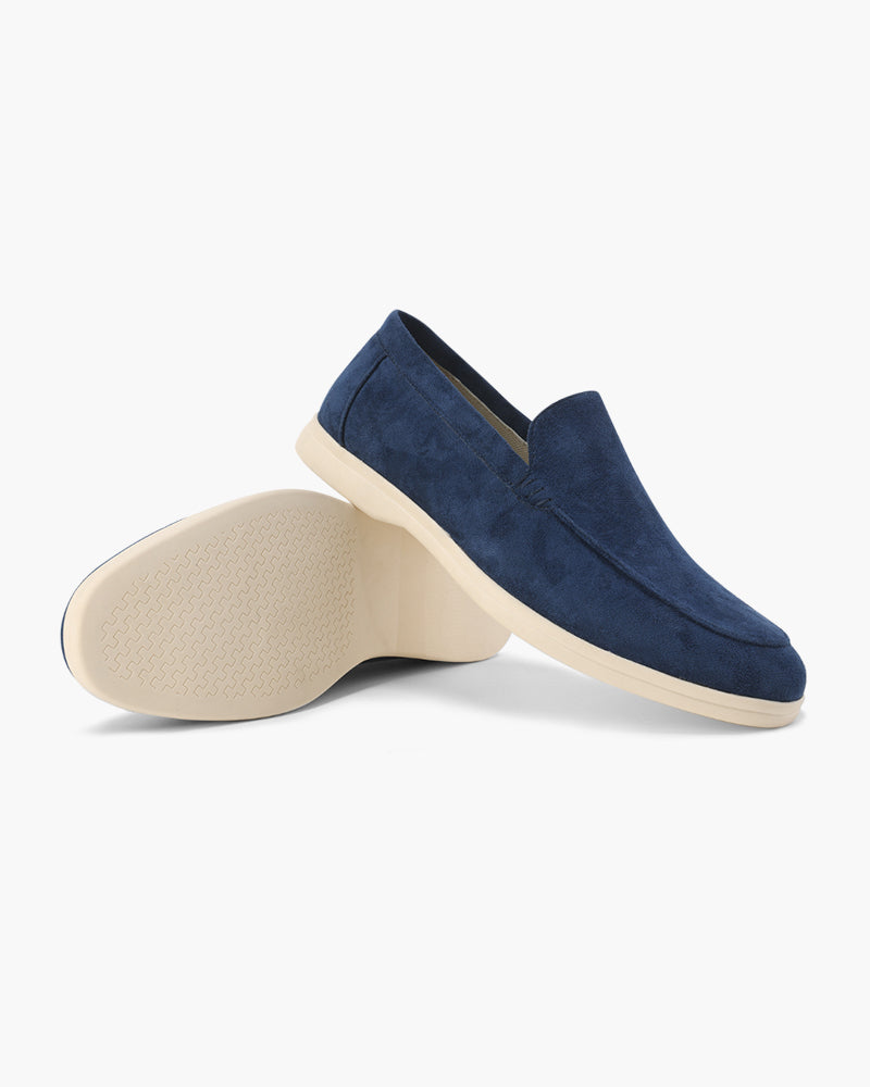 Unisex textured slip-on loafers with round toes and low wedge heels