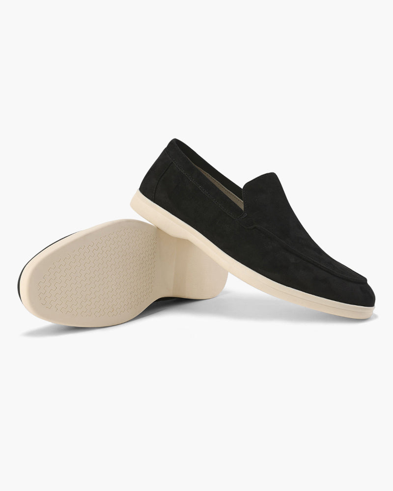 Unisex textured slip-on loafers with round toes and low wedge heels
