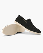 Unisex textured slip-on loafers with round toes and low wedge heels