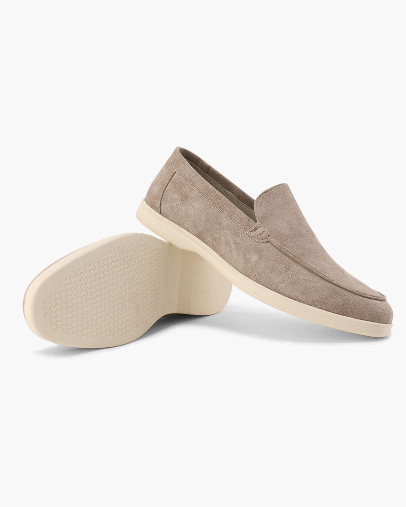 Unisex textured slip-on loafers with round toes and low wedge heels