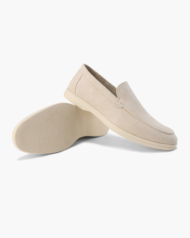 Unisex textured slip-on loafers with round toes and low wedge heels