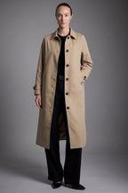 Women's long single-breasted trench coat with pointed collar and button front