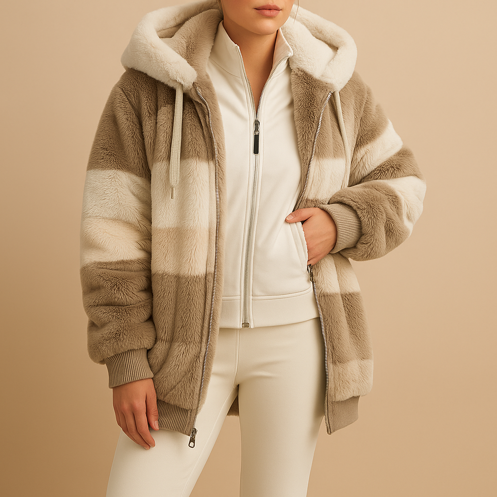 Women's hooded colour-block jacket with long sleeves, front zip and side pockets