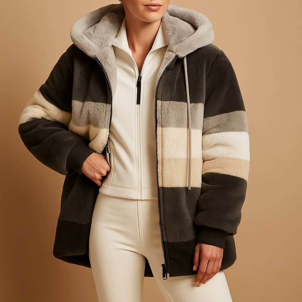 Women's hooded colour-block jacket with long sleeves, front zip and side pockets