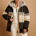 Women's hooded colour-block jacket with long sleeves, front zip and side pockets