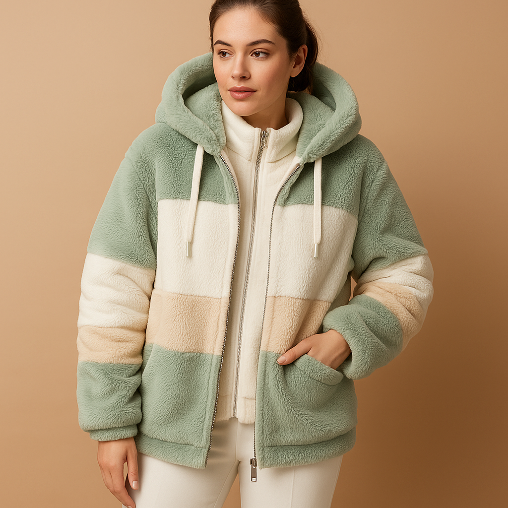 Women's hooded colour-block jacket with long sleeves, front zip and side pockets