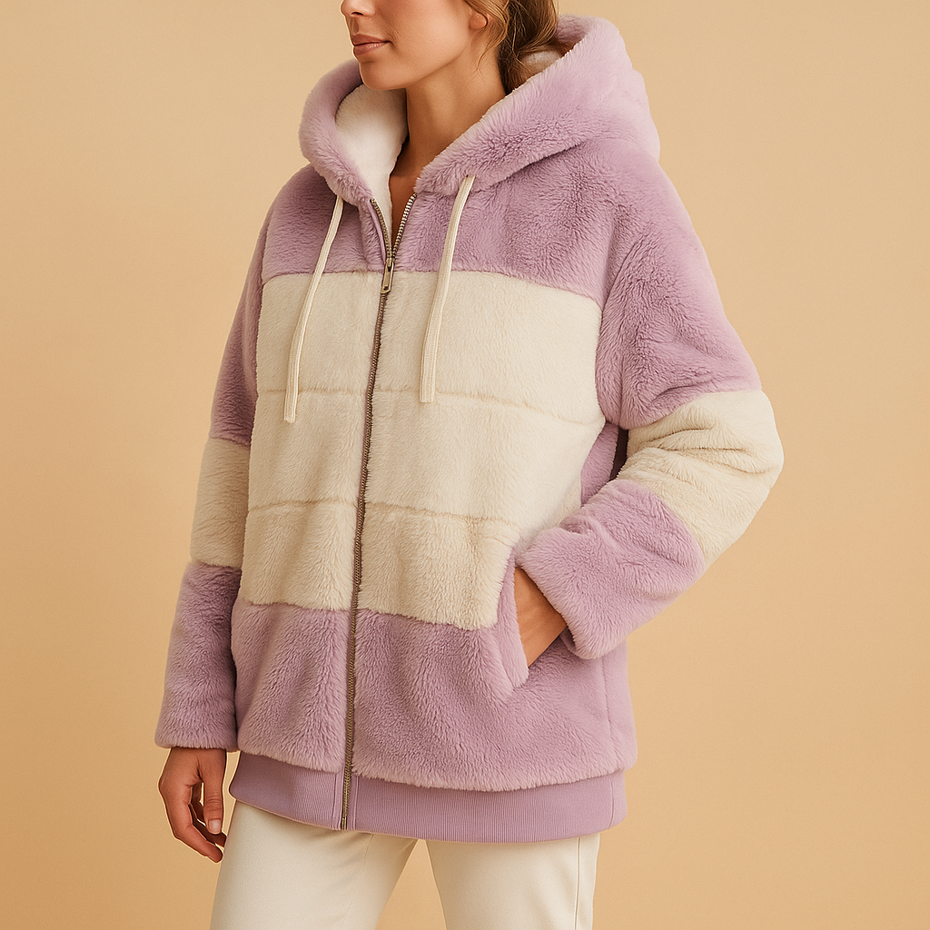 Women's hooded colour-block jacket with long sleeves, front zip and side pockets