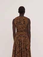 Women's brown floral lace sleeveless cropped top with front buttons