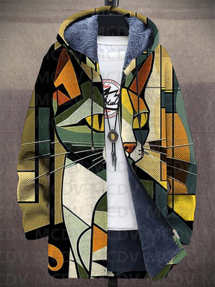 Unisex hooded cardigan jacket with multicoloured geometric pattern
