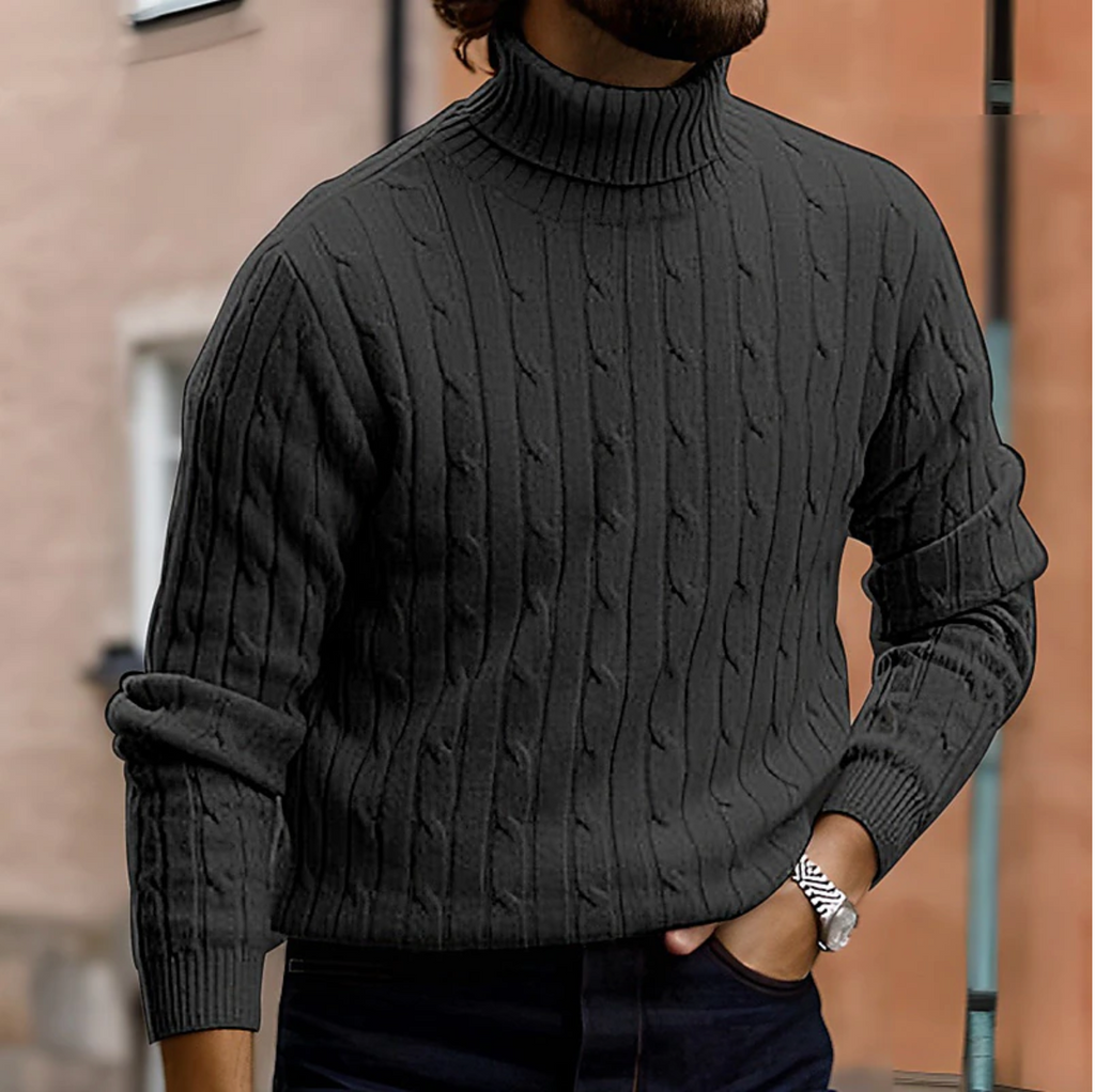 Men's textured turtle neck jumper with long sleeves and ribbed trims