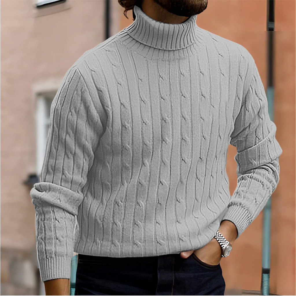 Men's textured turtle neck jumper with long sleeves and ribbed trims