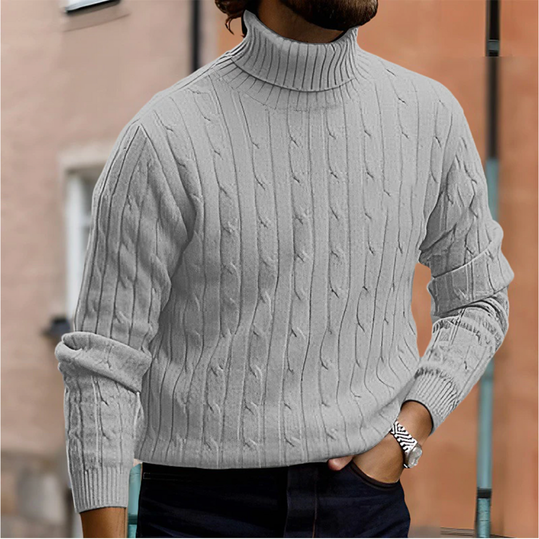 Men's textured turtle neck jumper with long sleeves and ribbed trims