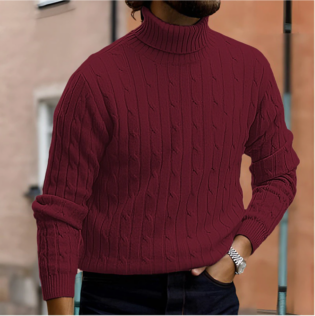 Men's textured turtle neck jumper with long sleeves and ribbed trims