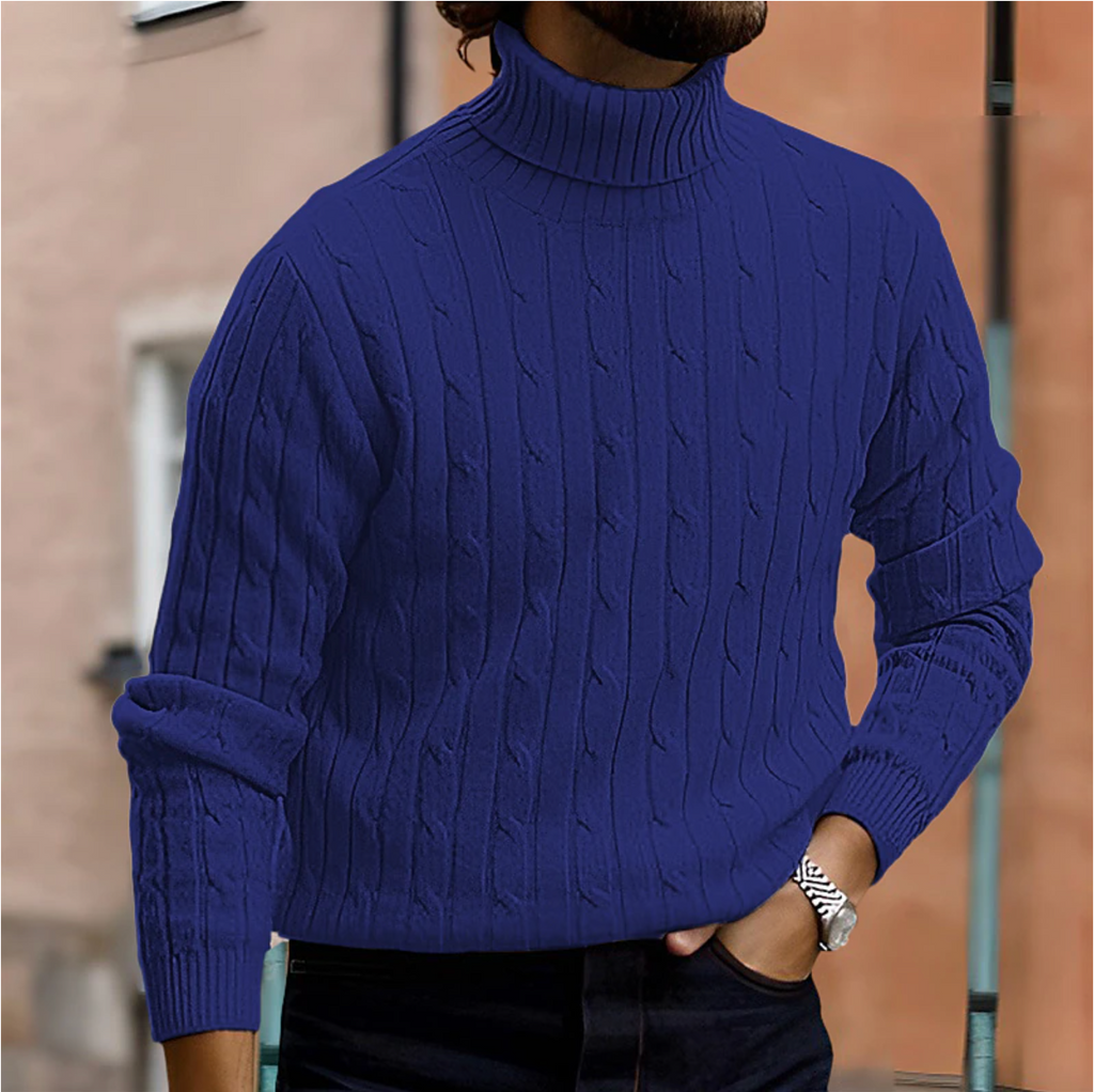 Men's textured turtle neck jumper with long sleeves and ribbed trims