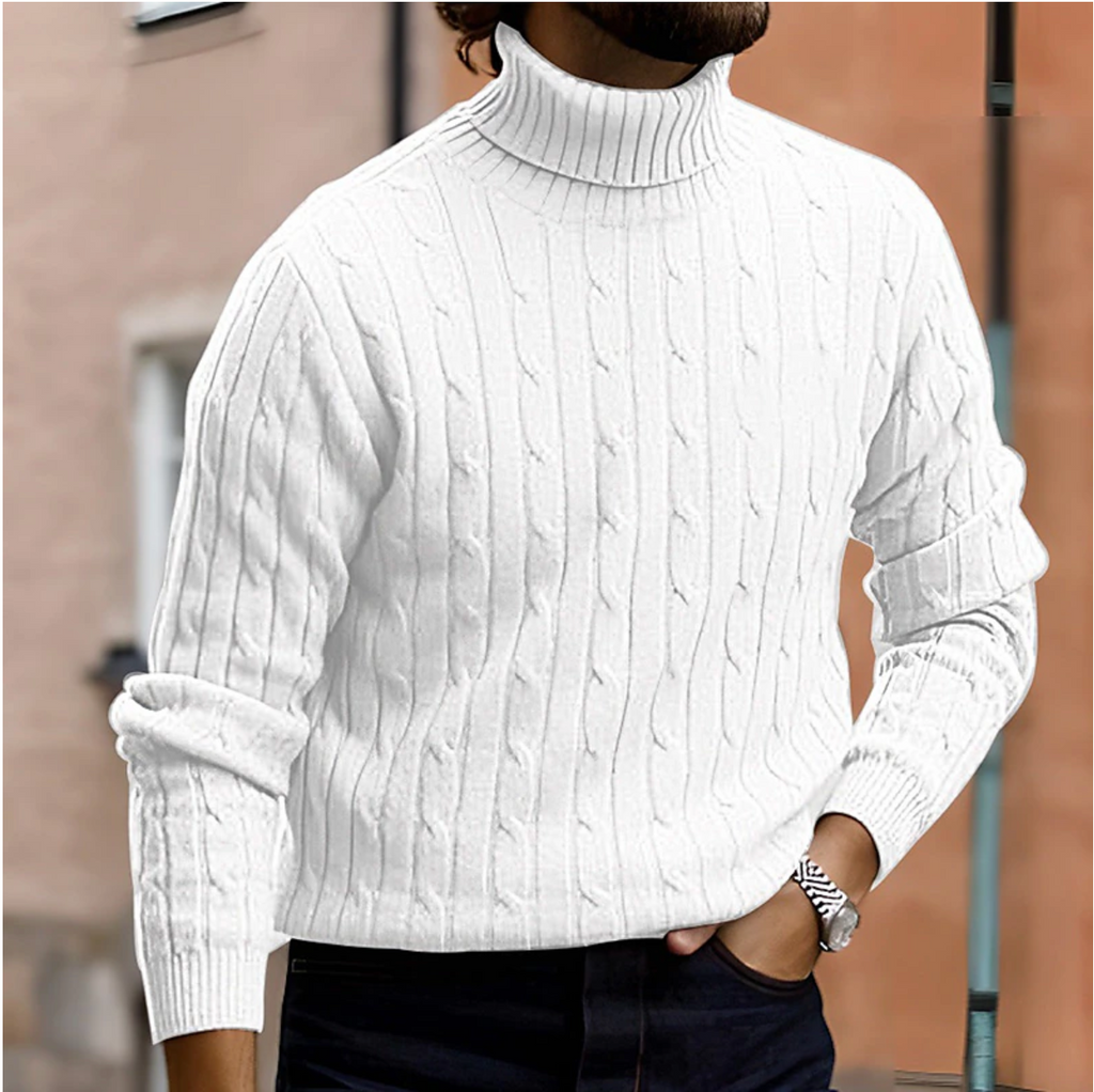 Men's textured turtle neck jumper with long sleeves and ribbed trims