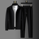 Men's zip-up tracksuit set with stand collar and tapered trousers