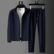 Men's zip-up tracksuit set with stand collar and tapered trousers